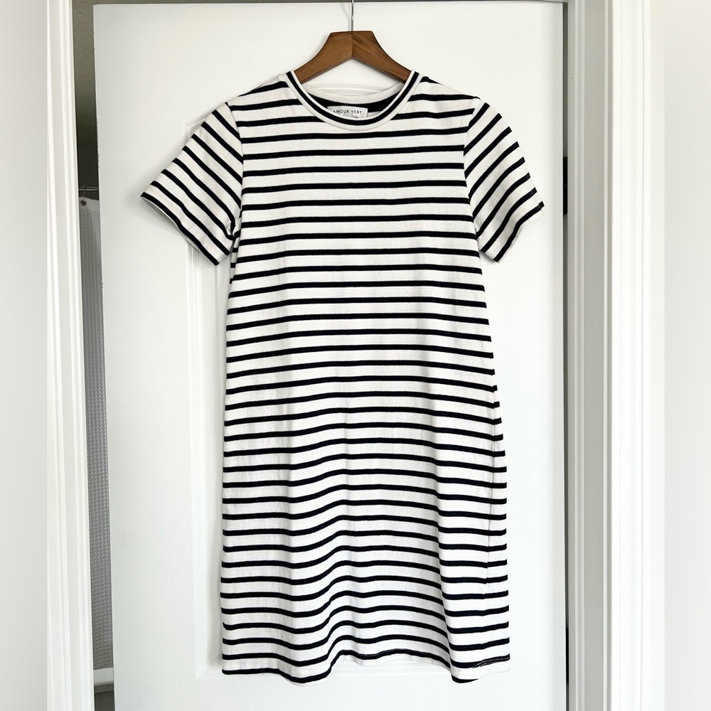 Amour Vert Suzette Navy Striped T-Shirt Dress